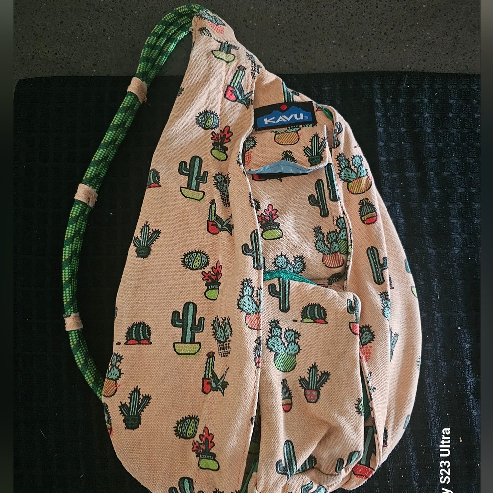 Kavu Beige Sling Bag with Cactus Design